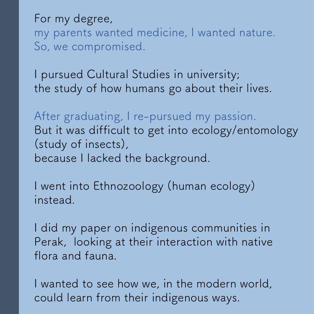 40. Cyren, lecturer at Monash Uni Malaysia & a lover of nature! ‘When I first started  @Naturetalksback , it was tough.For the longest time ever, the page had only under 1000 likes. You put so much thought and effort into presenting a story. Yet don’t get much engagement.’