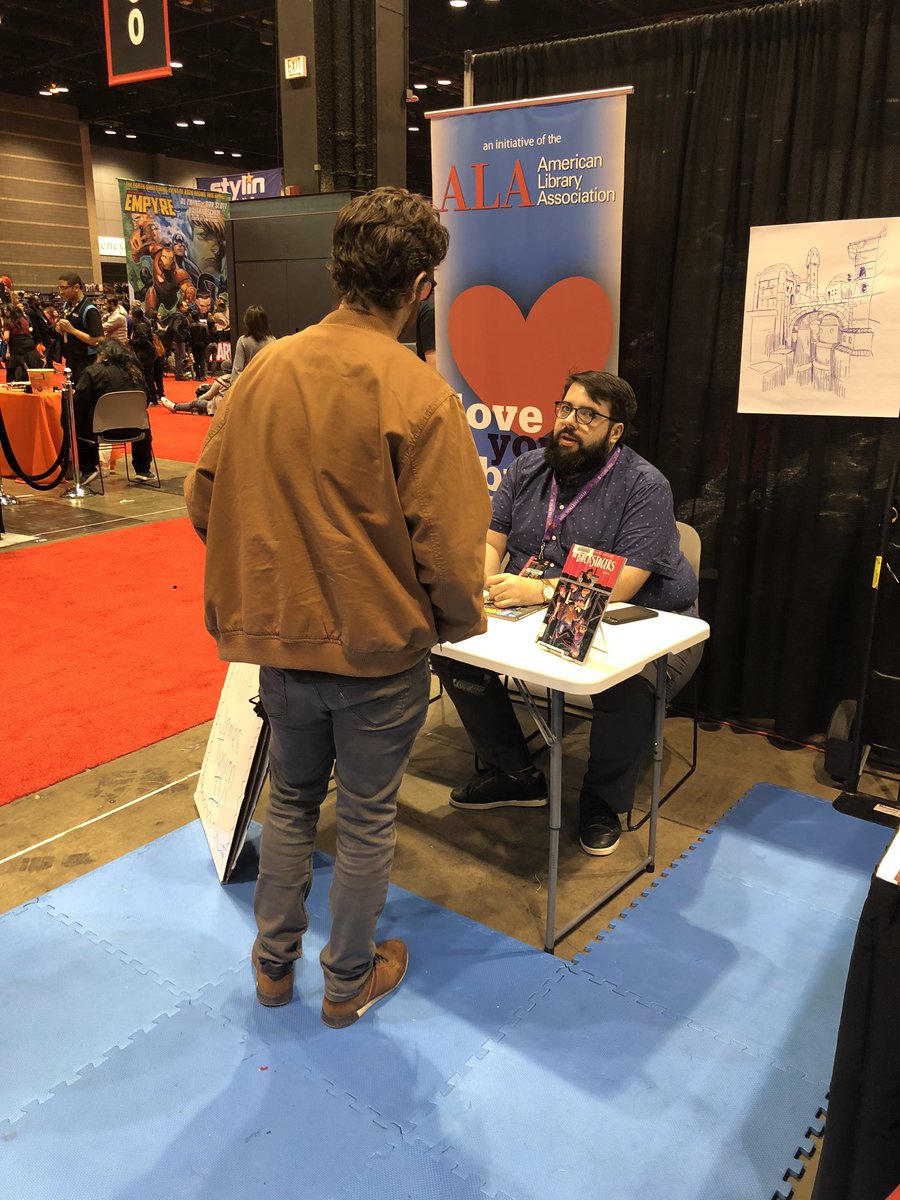 libcomix's tweet photo. Thank you to our final creators @JamesTheFourth &amp; @Andrew_MacLean for taking time to spend on the #LibPopUp 🤗 #C2E2Lib #libcomix https://t.co/JtRIwLhy6f