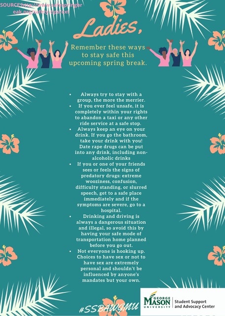 RsnyderPR's tweet image. Ladies, Here are some tips for you to stay safe this spring break. Remeber to stick together and help each other out! #SSBAW #mimspr