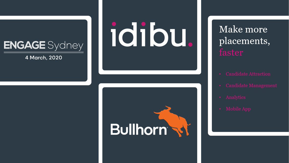 idibu's tweet photo. We can't wait for Bullhorn Engage Sydney this Wednesday! It's going to be a fantastic event with inspiring speakers and the opportunity to make valuable connections. Steve Walker and Hazel Walker will be there, don't miss Hazel's speed pitch at 11.30am! #BullhornEngage #idibu https://t.co/vkkRLbWkr8