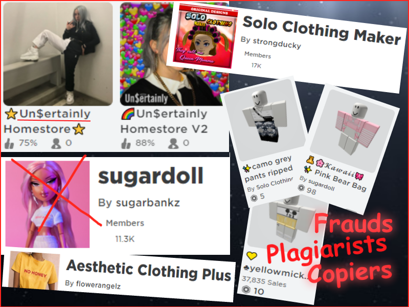 Zena On Twitter Roblox Catalog Clothing Stealers Unfortunately We Cannot Take Action Against Them But We Can At Least Spread Awareness To Prevent Others From Buying Their Copied Clothing These People Are - 4 robux clothes