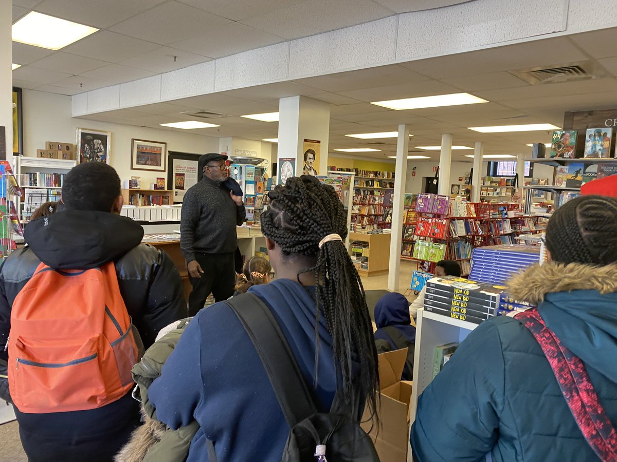 MsMcGlonesClass's tweet photo. On Friday, 12 sixth graders went with me to @FrugalBookstore to meet the owner, Leonard. He talked to us about his evolution in creating a bookstore with books that represent the community. We are also planning an event for @tonyaboldenbook ‘s latest #CHANGINGTHEEQUATION https://t.co/xsZAoWfMST