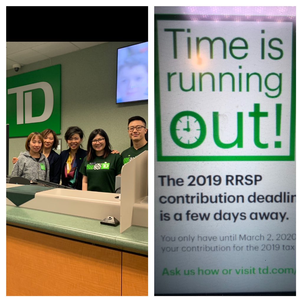 RachaelWong_TD's tweet photo. It’s a wrap for Day 3 of our extended RRSP hours! A great day at our 220 Commerce Valley location. This team will be here tomorrow to help all our customers and new customers! We will be opened till 10pm tomorrow. #RRSPDeadline  @scott_belton @AndrewP_TD https://t.co/NtRz5rNKMd