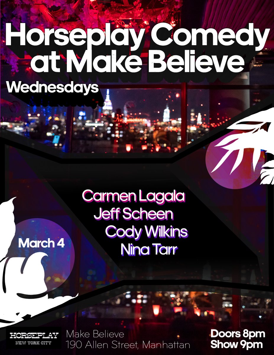 horseplaycomedy's tweet photo. WEDNESDAY! Show is always FREE w/ RSVP 🎟️https://t.co/8XRrEtEl3h
@CarmenLagala
#JeffScheen
#CodyWilkins
#NinaTarr https://t.co/DvFeMTZDE8