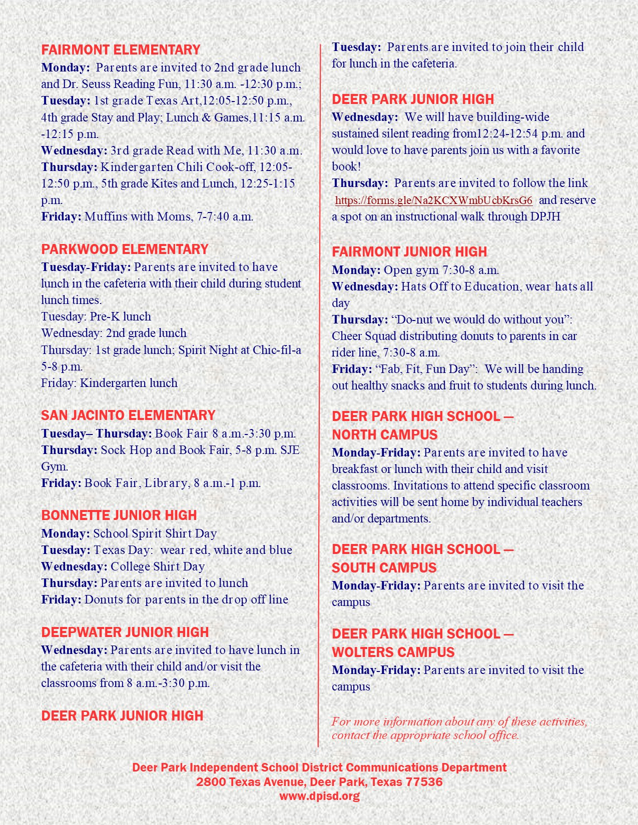 Deer Park ISD on Twitter "Help us celebrate TexasPublicSchoolsWeek