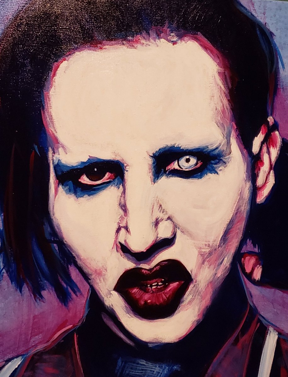 rubinalcohol's tweet photo. @marilynmanson is home and safe...Huge shout out to @jamesdmthomas for this amazing work....Im one happy customer 😎 #90skid #MarilynManson #art #HamOnt #dopeshow #SweetDreams #Disposableteens https://t.co/CBvV9JGlGY