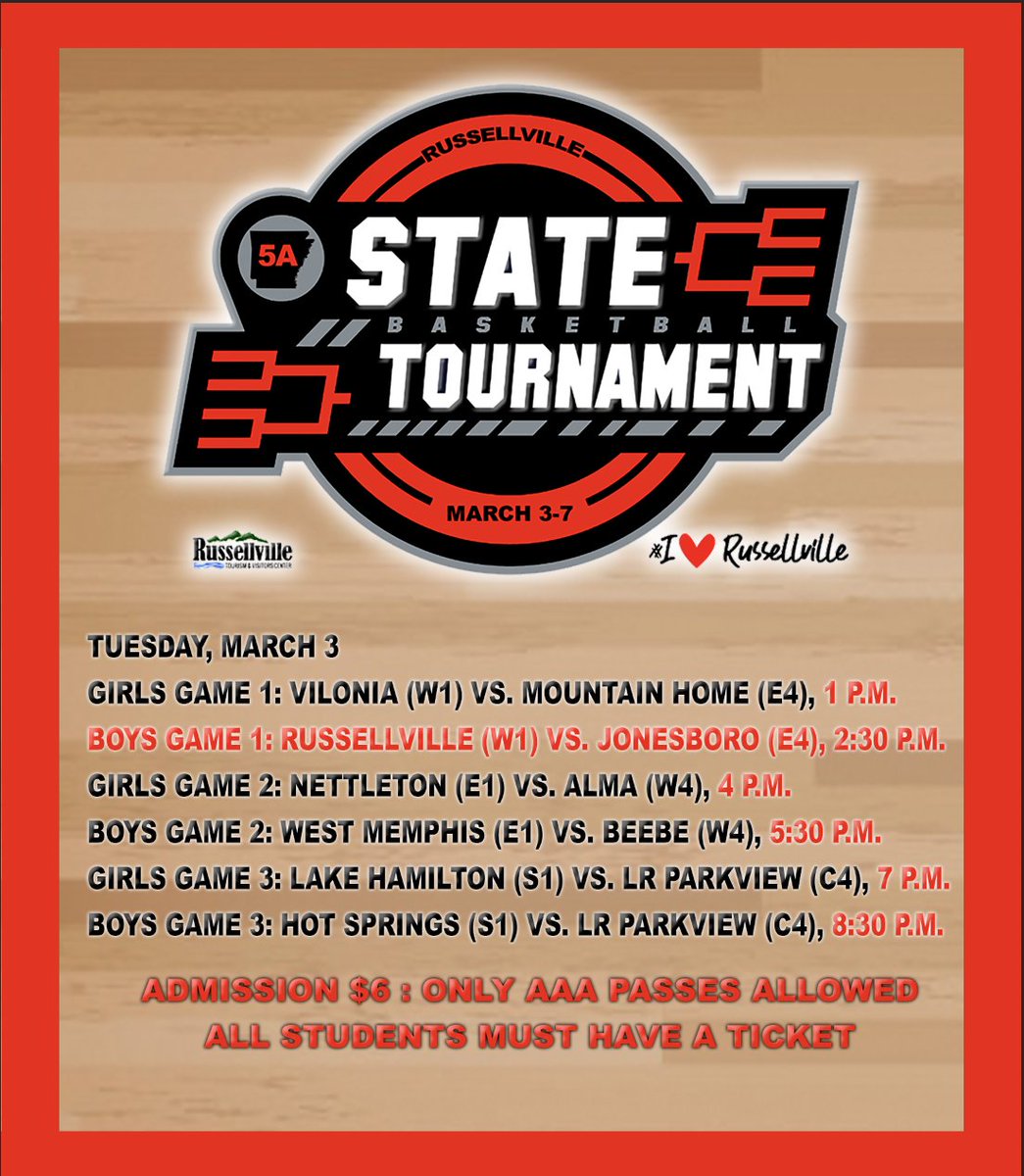 Tuesday 5A State Tournament Schedule