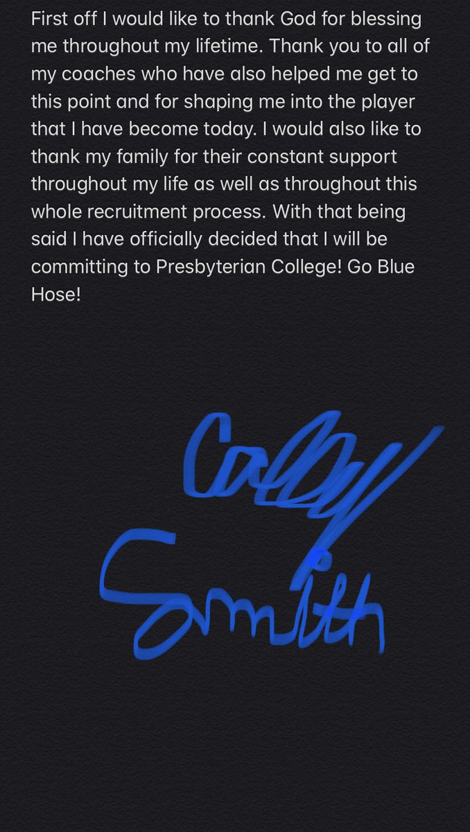 Colby_Smith15's tweet photo. It has been a long process, but it is finally over! Glory to God! I am 100% COMMITTED to Presbyterian College. Go Blue Hose!🔴🔵 @RecruitGeorgia @NE_GA_Recruits @MCHS_Athletics @CoachP_Spangler https://t.co/rpHG0KfYA1