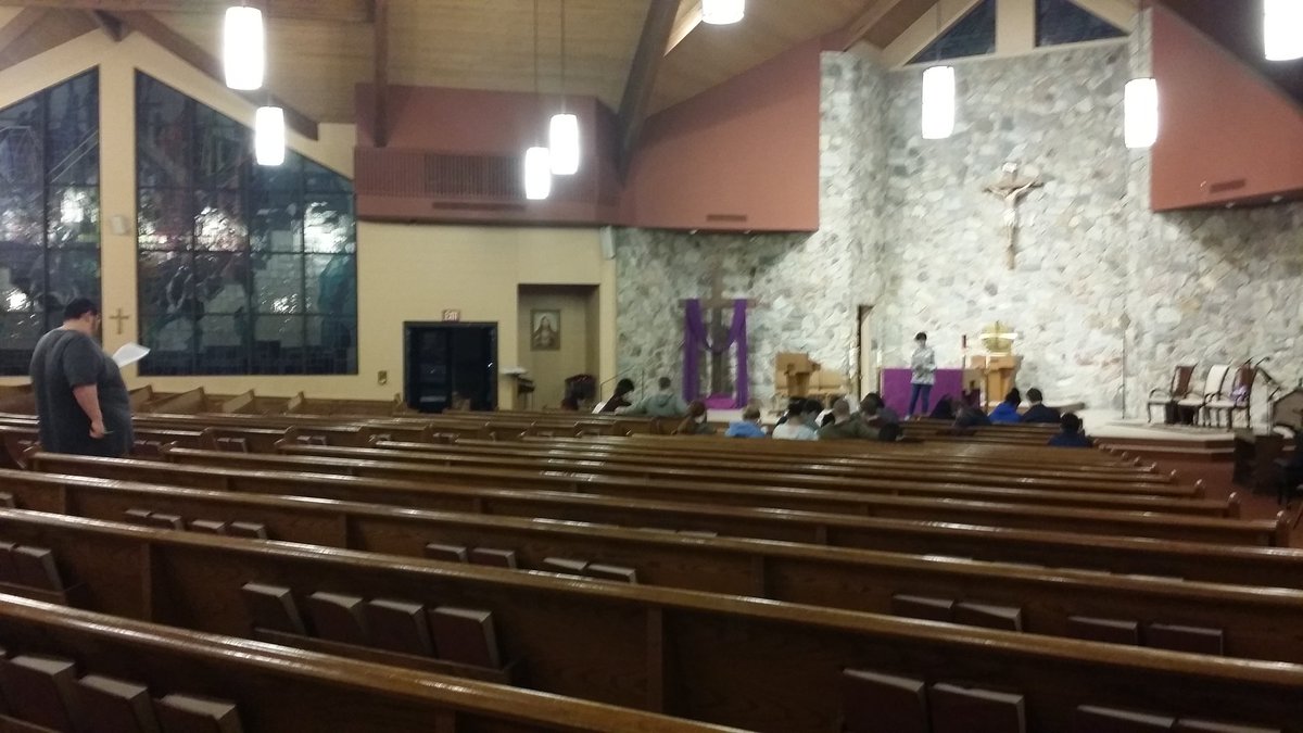 SJAWings's tweet photo. Teens hard at work tonight getting the Passion Play ready for the Parish. https://t.co/b5zw5jhfwn