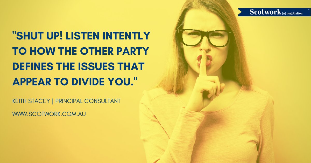 scotworkau's tweet photo. #MotivationMonday- What important information might you be missing out on when you're doing all the talking rather than listening? Some great advice from Principal Consultant Keith Stacey! #Listen #Negotiation #Scotworkstyle #Monday https://t.co/T1Iogcwb9w