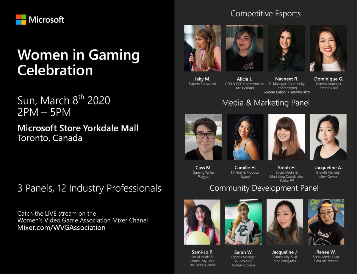 WVGassociation's tweet photo. We're celebrating #IWD2020 with the @MicrosoftStore @YorkdaleStyle ! Tune into the panel LIVE on @WatchMixer at 2:45PM EST

https://t.co/7qxhs3rmqk https://t.co/QepQZm1TmN