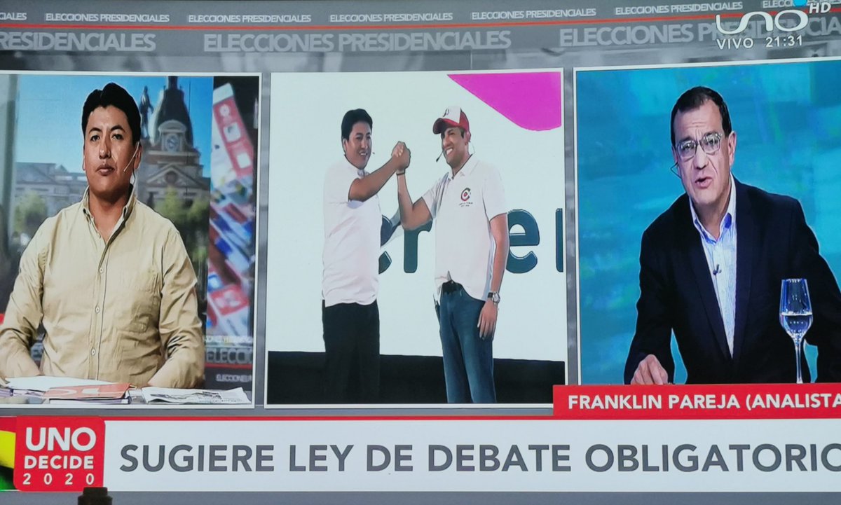 tuffiare's tweet image. Pumari aprovecha que el debate de vices de red Uno se convirtió sólo en entrevista personal por ausencia de sus rivales. Analista reprocha a los que no fueron y pide ley que obligue a debatir. Los bolivianos necesitamos que los que buscan el voto discutan cara a cara ofertas