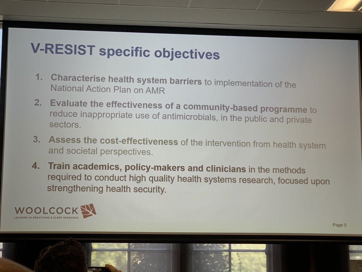 cristyn_davies's tweet photo. Excellent presentation by A/Prof Greg Fox and Dr ⁦@sarah_bernays⁩ on VRESIST, a cluster RCT and qualitative study in Vietnam on antimicrobial resistance and behaviour change. ⁦@MarieBashirInst⁩ #AMRSocialScience https://t.co/8rqhvTEdJ9