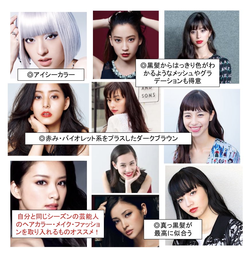 里帆 パーソナルカラー診断 岡山 大阪 在 Twitter 上 パーソナルカラー別ヘアカラー ウィンター ブルベ冬 もともとしっかりな黒髪で ツヤが綺麗なウィンター 是非そのステキな髪色を生かしてね 黒髪がしっくりくるけど少し変えたい みたいな方はブルー