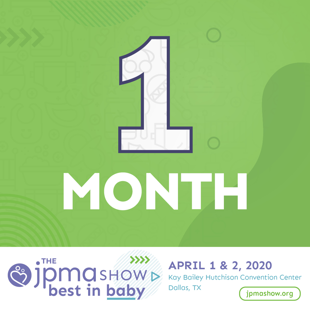JPMA's tweet photo. 1 month until The JPMA Show: Best in Baby set for April 1-2 in #Dallas! We hope you’ll make plans to join us for a fresh take on the show experience — a curated, trend-forward event focused on showcasing only the “Best in Baby.” https://t.co/VWvuWovZGF #jpmashow https://t.co/gxp5vAJGKY