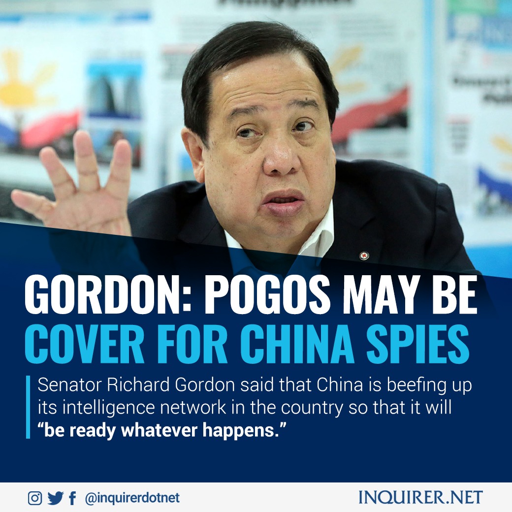 inquirerdotnet's tweet photo. Asked if China was using Pogos to bring in money to finance its intelligence activities, Gordon said: “They are riding on Pogos.”

Read: https://t.co/Y4evPVIZZk https://t.co/gmJSIIu4GA