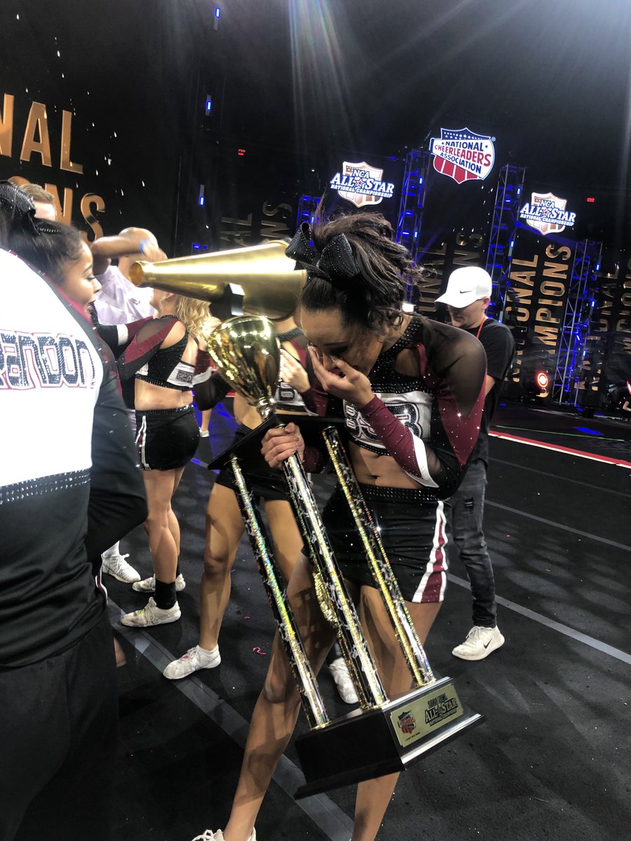 VarsityAllStar's tweet photo. The title of #NCAnationals L6 Small Senior Coed 𝗖𝗛𝗔𝗠𝗣𝗜𝗢𝗡 is heading home with Brandon Senior Black! 🏆🖤 https://t.co/ycjI17Jbj5