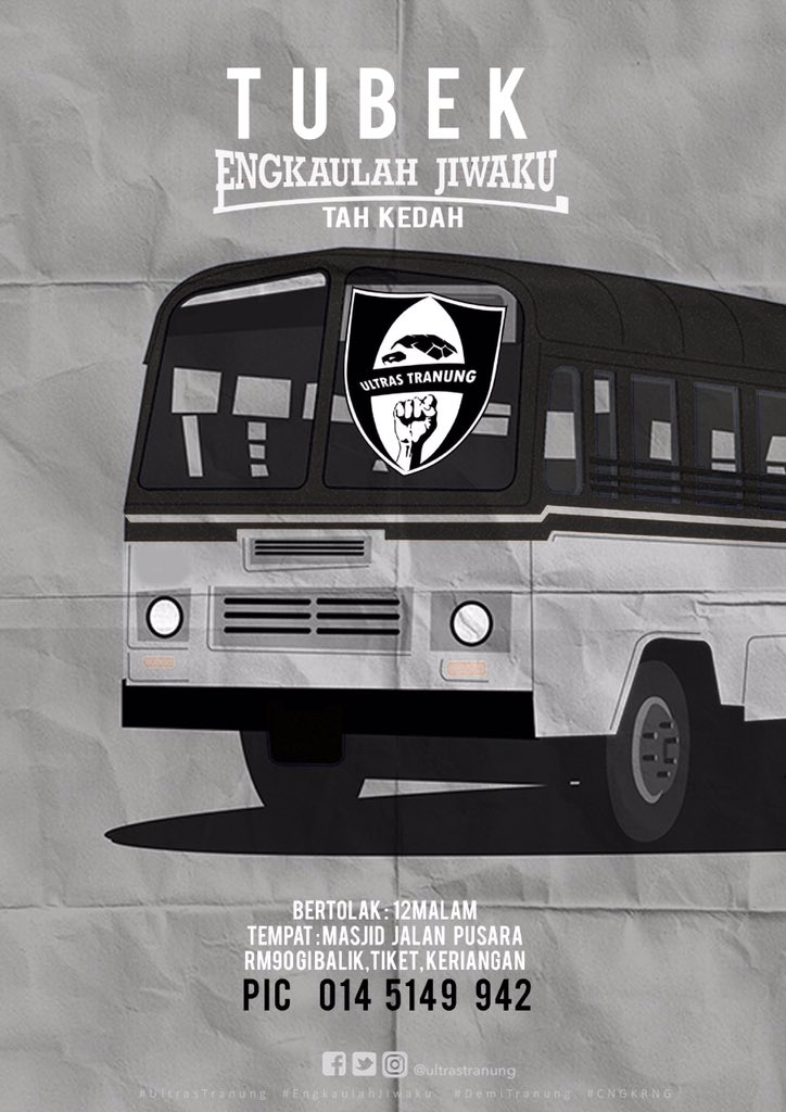 UltrasTranung's tweet photo. TUBEK

1st awayday tahun 2020!

Kembalikan semangat, kembalikan kegemilangan. Come on bois!

Tempat berkumpul: Masjid Jalan Pusara
Tayar gerok: 11.55pm (Jumaat 6 Mac)
RM90 all in

Contact PIC : 0145149942

#Tubek
#EngkaulahJiwaku https://t.co/HZMp0Fyz4q