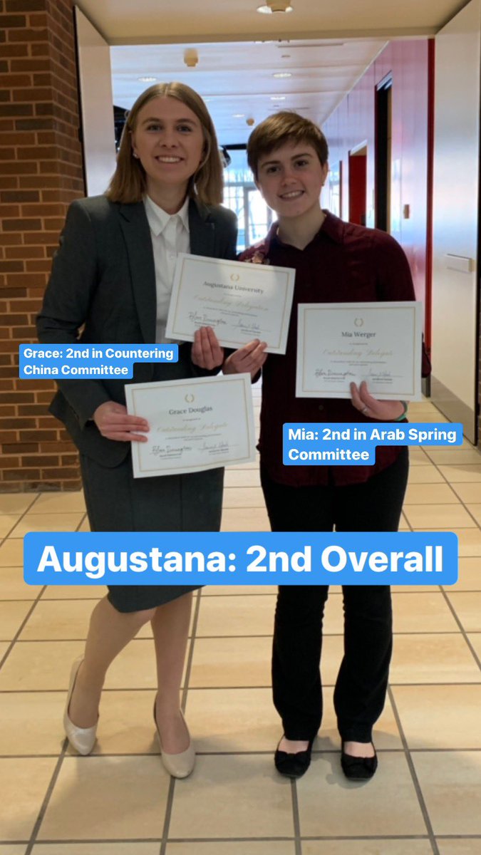 AugustanaCOUPS's tweet photo. After a long weekend of speeches and crisis updates, Augustana University received 2nd place at the University of Minnesota’s Model UN Conference! We are so proud of everyone’s hard work and commitment to this valuable experience. 🇺🇳 https://t.co/fTEUOmMD3S