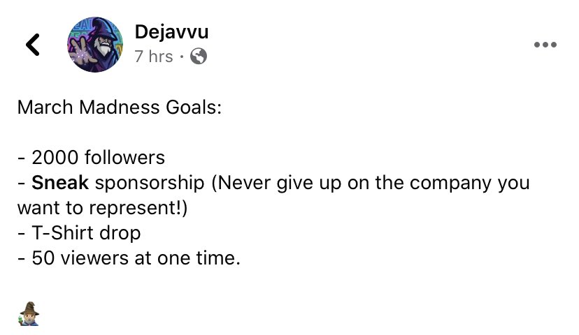 es_dejaa's tweet photo. Here are the goals for March! Let’s get it moving baby!! @SneakEnergy @USArmyesports @FacebookGaming #Motivation https://t.co/BQe0q1nv6O