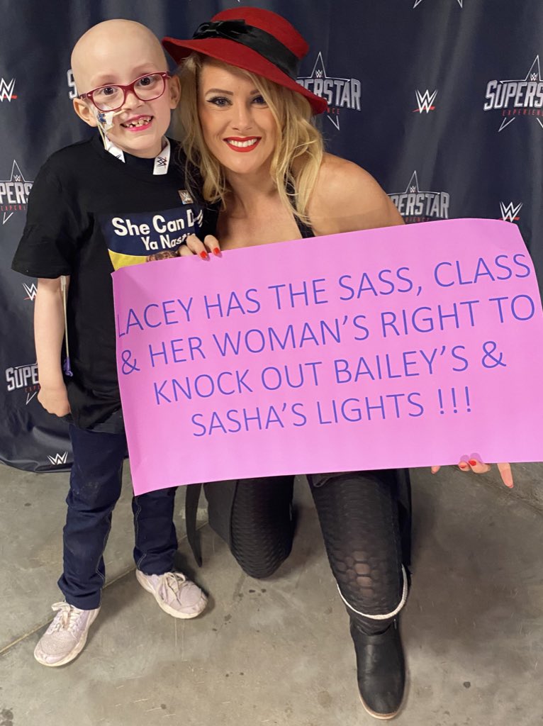 SuperstarWalk's tweet photo. All smiles and high fives when the sassy southern belle @LaceyEvansWWE is in the house at #WWESyracuse 💅👛👒 https://t.co/Vynzb9ERNL