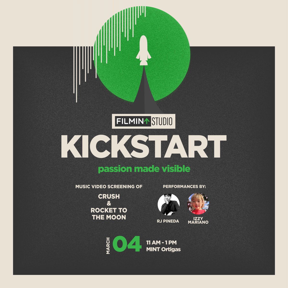 mintschool's tweet photo. #FilMINT Studio presents #KICKSTART, happening this Wednesday (March 4), 12NN-1PM, at the BLACKBOX!

Get first access to Izzy Mariano’s “Crush” and Riot Logic’s “Rocket To The Moon”. There will also be amazing performances and a short commercial break from MINT News. 

See you! https://t.co/VKEoqmKszj