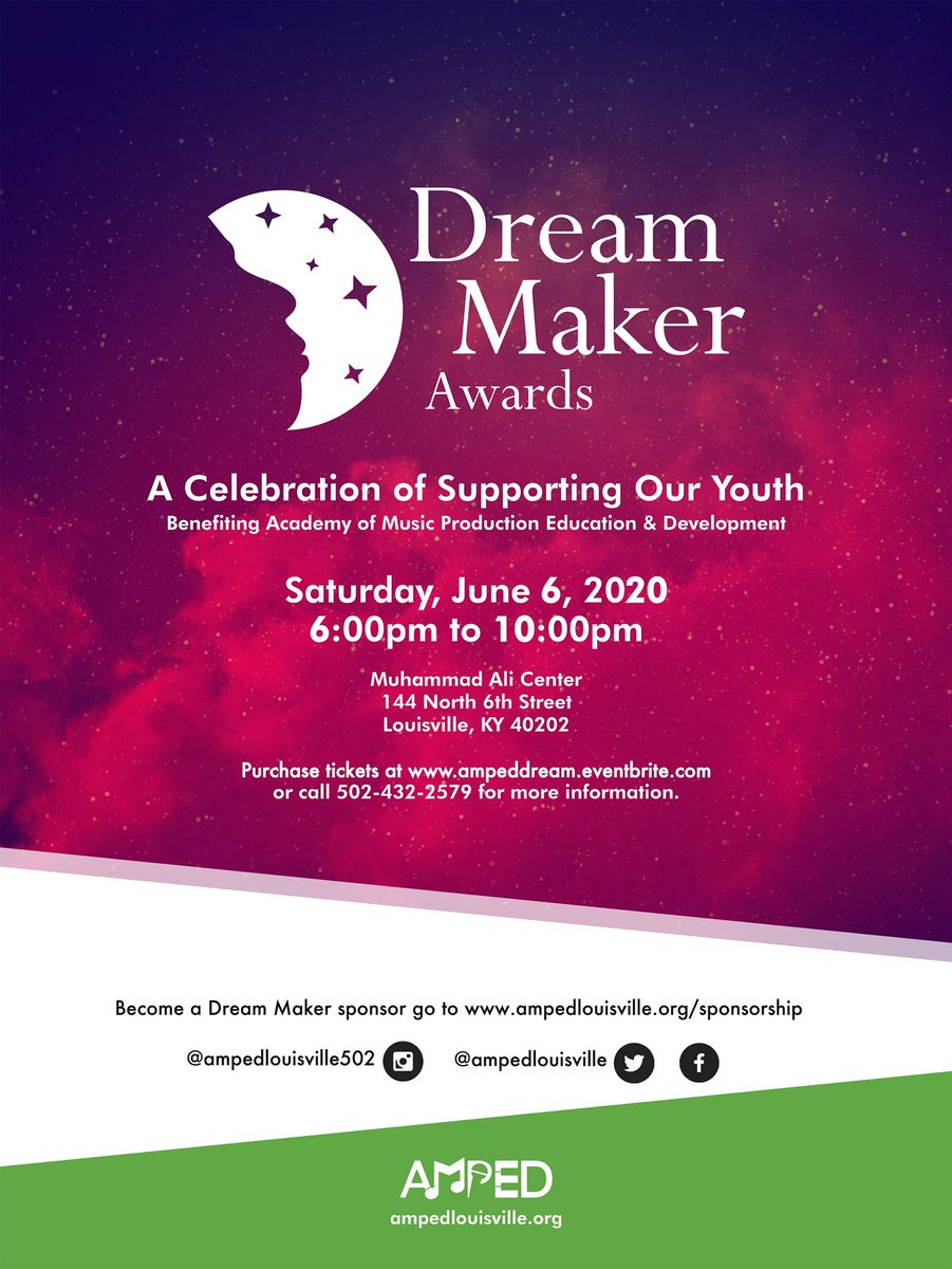 SAVE THE DATE! The <a href="/AMPEDLouisville/">Amped</a> 4th Annual Dream Maker Awards Dinner is only 97 days away. Purchase tickets at ampeddream.eventbrite.com. A Celebration of Supporting Our Youth!