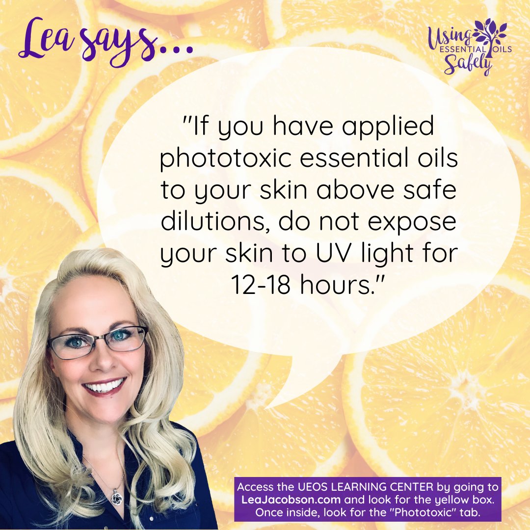 UsingEOsSafely's tweet photo. Tips you'll find inside our new LEARNING CENTER! Available for everyone to access by visiting https://t.co/4Qrcyxaz9T and look for the yellow box. Once inside, read the "Phototoxicity" tab. #essentialoils #phototoxic #leasays #certifiedaromatherapist #safeinthesun https://t.co/kmzpgZYmhN