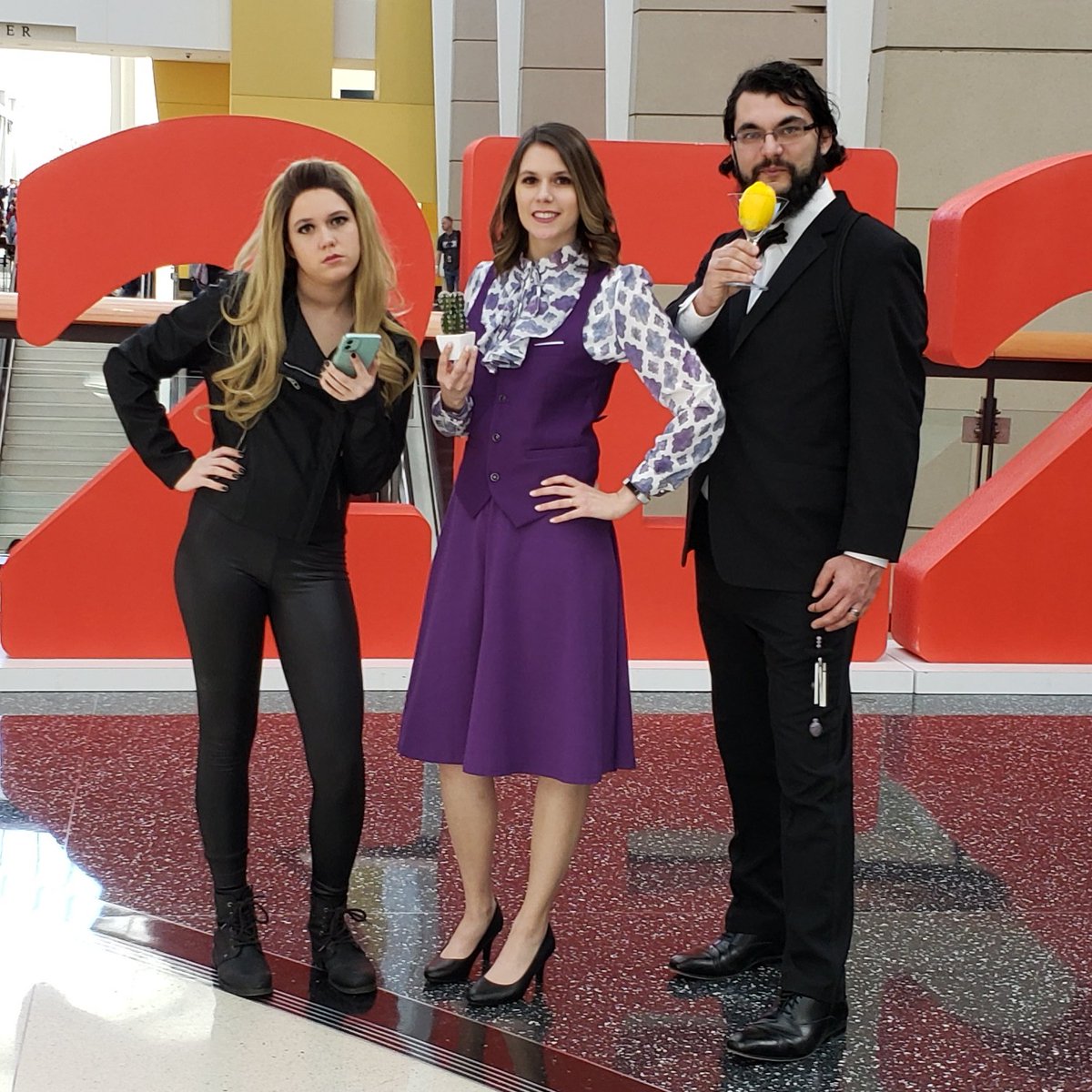 Thatssorago's tweet photo. Dressed up as Janets and Derek from #TheGoodPlace at #C2E2 yesterday! So much fun introducing my sister @SylvyGrace to cosplay and celebrating an awesome show :) 
@DarcyCarden https://t.co/E4OxLMVnSF