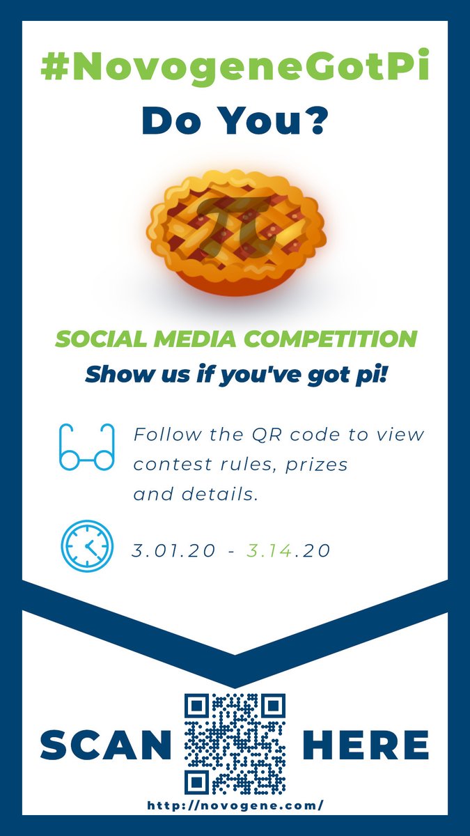 NovogeneAmerica's tweet photo. Announcement time! In honor of Pi day we are giving you an opportunity to show us your Pi-ness in our first ever #NovogeneGotPi contest. For more details and to register, follow this link - https://t.co/9u1IYwQYPB or scan the QR code below. Win some cool prizes. #novogene #NGS https://t.co/4dxC3s1QNG