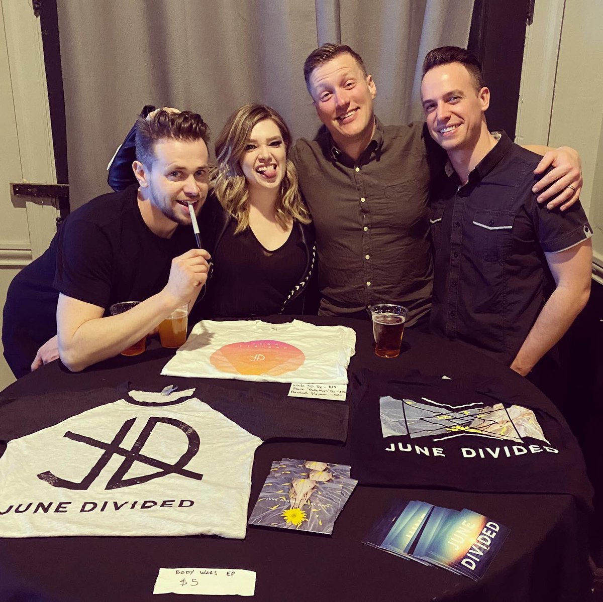 MelissaMenago's tweet photo. gentlemen. scholars. not many of them left. new @JuneDivided music coming soon @kgilljddrums @chriskisselJD and Dane lol https://t.co/aZgm2Ahn7Y