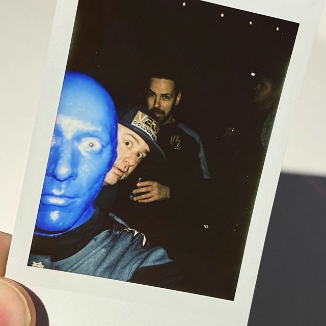 Jeradjh's tweet photo. Blue man selfie.  The most vegas thing to happen to me in vegas.  With @vegasws https://t.co/1ZV4BXJ5f4 https://t.co/qu1nADw8aL