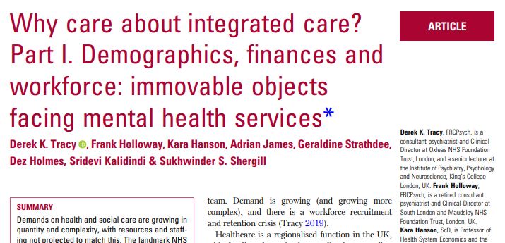 Integrated care in the NHS - our first of three papers in @TheBJPsych Advances on why this is happening and why you need to care & engage: changing demographics, finances, & workforce. cambridge.org/core/journals/… #ICS #NHSLongTermPlan @DrG_NHS