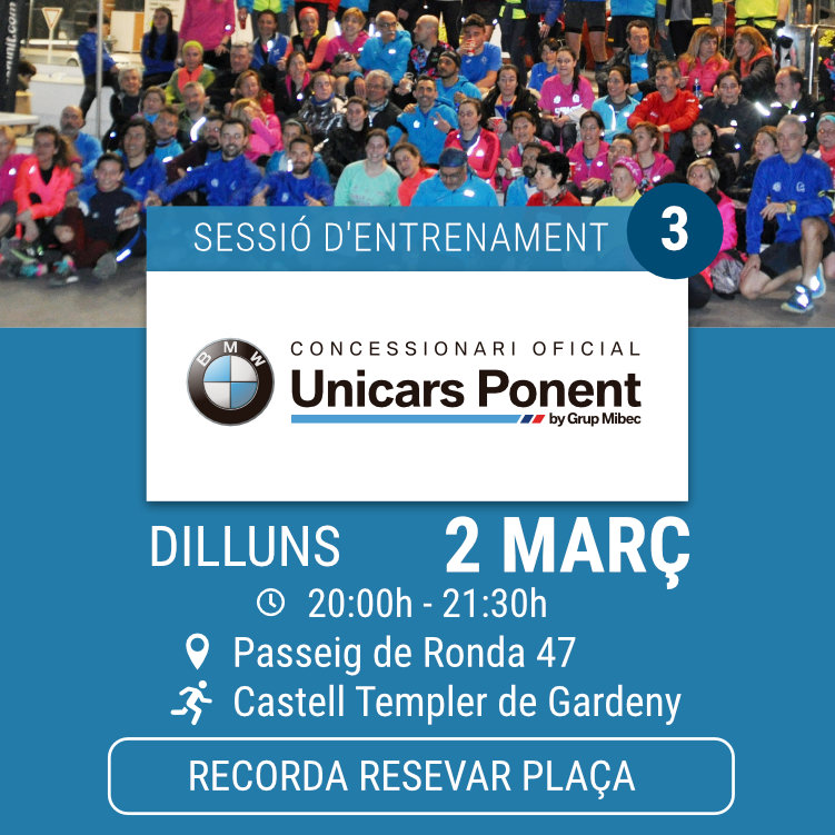 Avui Sessió d'Entrenament 3 - Unicars Ponent
Gràcies al nostre Patrocinador: <a href="/BMW__UNICARS/">BMW Unicars Ponent</a> 
Recorda RESERVAR: bit.ly/llgo-sessions
#lleidagorunit #lleida #running
<a href="/SanMiguel/">Cervezas San Miguel</a> <a href="/bbva/">BBVA</a> <a href="/spactiva/">sp|activa Prevención de riesgos laborales</a> @walaesports <a href="/ATLASenergia/">ATLAS Energia</a> @CcepJordi <a href="/Sportlast/">Sportlast</a> <a href="/nexuslleida/">Clínica Nexus</a> <a href="/ekkelleida/">ekke</a> <a href="/salamanolita/">Manolita Night Life</a>