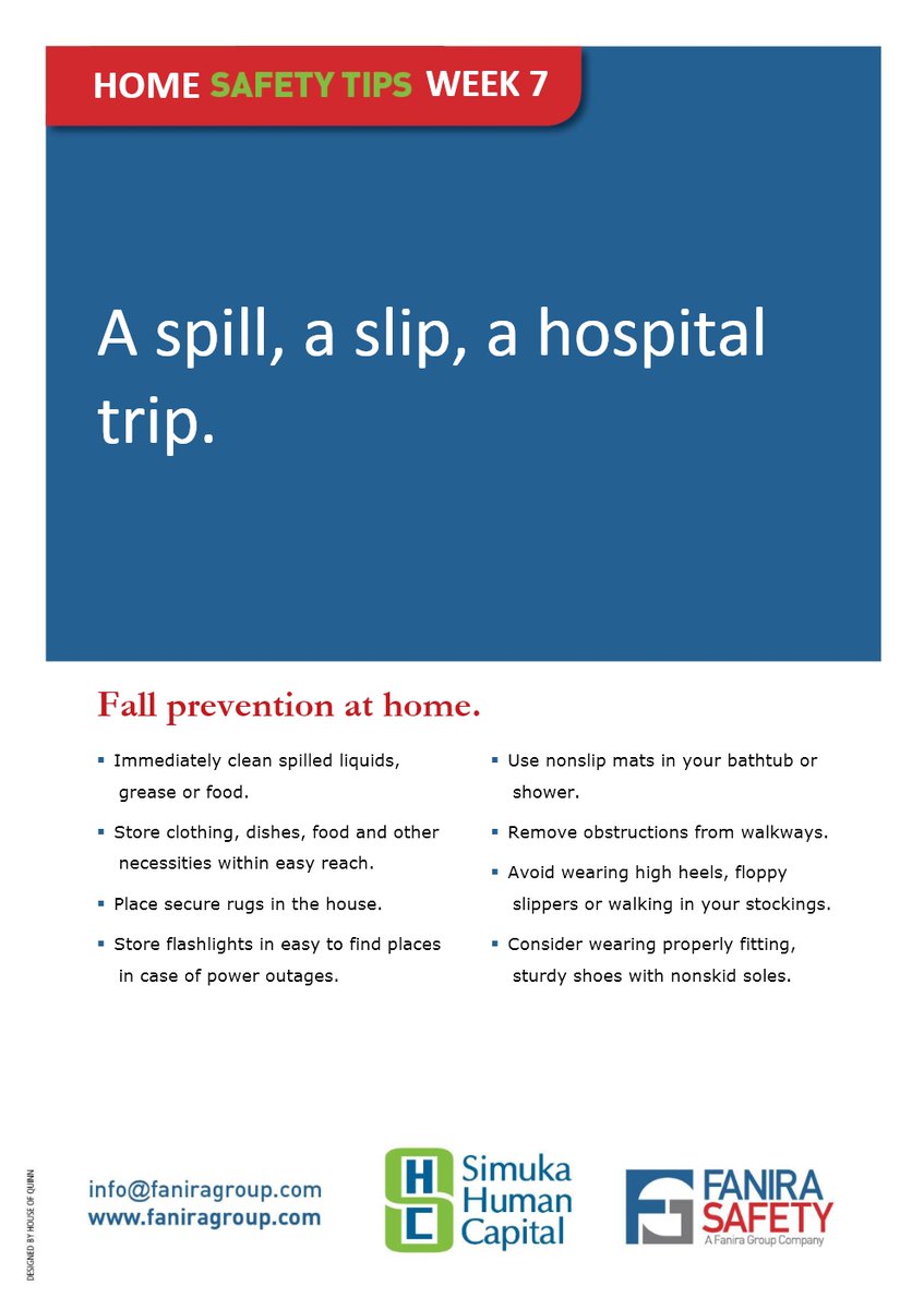 FaniraSafety's tweet photo. #Week7 #homesafe #safetytip #fallprevention #slipstripsfalls #slipandfall #fallsarepreventable #fallpreventionmonth #FallAccident #stopfalls #fallinjury #home #homesafety #safetymatters #SavingLives #Safety #SafetyFirst #risk #home https://t.co/7BFrqbE7Uh