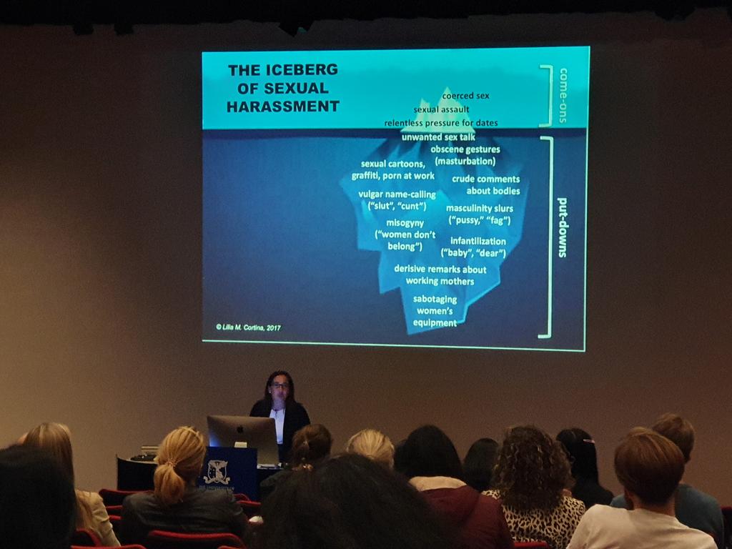 Lilia Cortina talking about her research on workplace harassment highlighting how gender inequality underpins sexual harassment #metoo