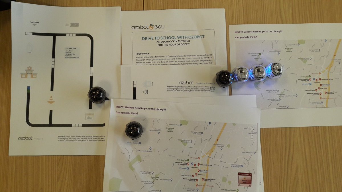 EiriniAntonog's tweet photo. We used #GoogleMaps for our #Ozobot session today to practise drawing & following lines. Can you help #Ozobots get to #JohnsonvilleLibrary? Afterwards, we used the "Drive to school" lesson plan from #OzobotEdu and we had so much fun! #creativity #brainstorming #makerspace https://t.co/tIXjS0EOE1