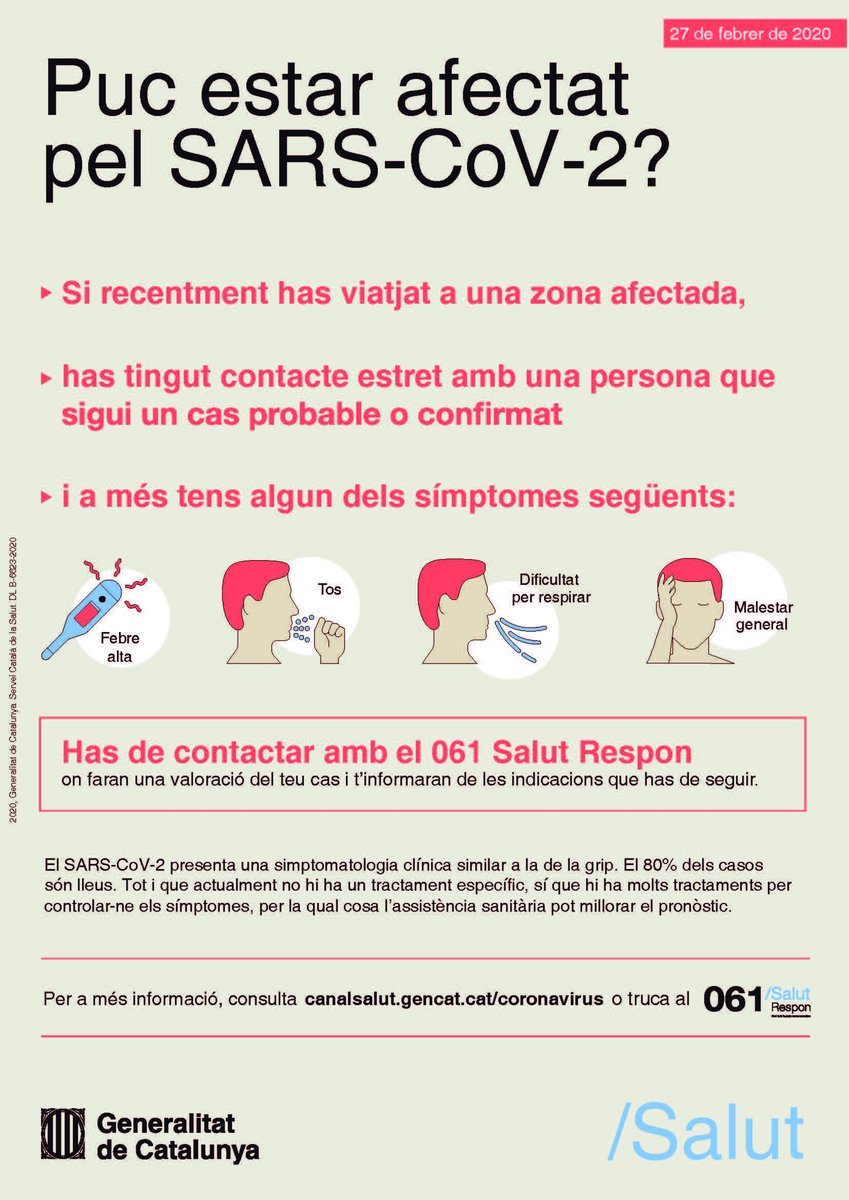 AjGolmes's tweet photo. És important que entre tots reforcem la idea que davant de qualsevol símptoma o circumstància a la qual fa referència el cartell es truqui al 061 Salut Respon en lloc d’anar al centre de salut. El telèfon està atès per personal sanitari especialitzat que valoraran cada cas. https://t.co/tMOR7xM3OQ
