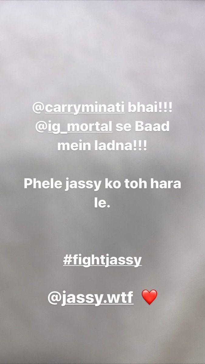 tkay1994's tweet photo. @CarryMinati bhaiyaji!!!
Kripiya karke Ek warm up match kar lijiye with @jassywtf 
Phir Aaram se @Mortal04907880 se grand finale kar lena!!!!
#fightjassy #carryislive https://t.co/d6XkXXAF6X
