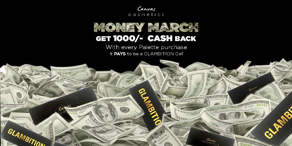 Women's Month = MONEY MARCH! 💰💵💸 In celebration of #WomensDay, we've taken it upon ourselves to #PayItForward and empower women for the entire month! 💰💵💸 

Purchase our GLAMBITION Palette and receive 1000/- CASH BACK with your delivery! Now THAT is some #MondayMotivation!