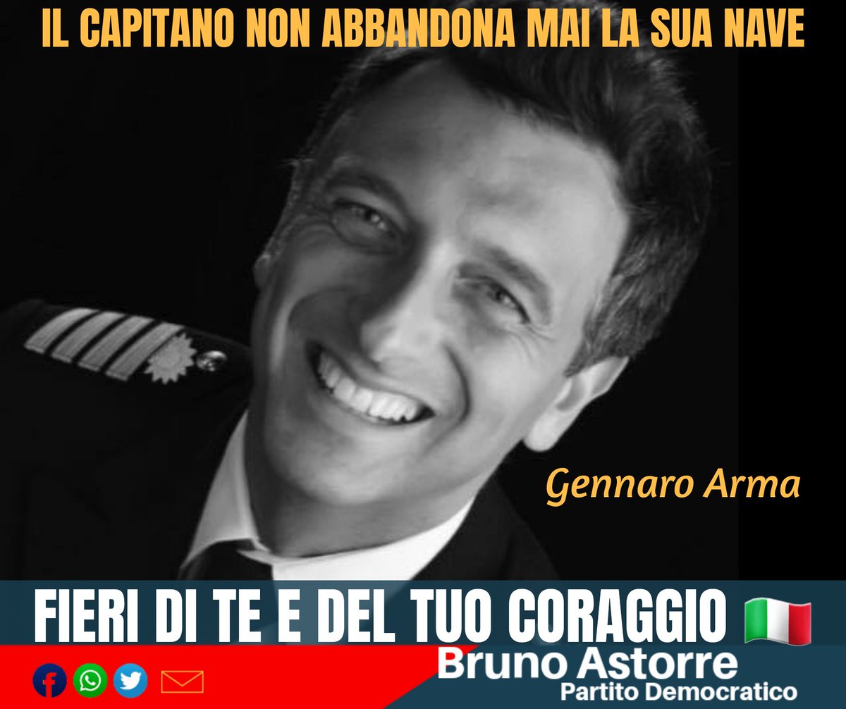 BrunoAstorre's tweet photo. #bravecaptain (#Capitanocoraggioso), della #DiamondPrincess  Gennaro Arma è stato l'ultimo a scendere dalla nave e presto potrà tornare a casa.
Sono gli uomini come Lui che ci ricordano l'#orgoglio di appartenere a questo grande popolo.
Fieri di te e del tuo #coraggio 🇮🇹 https://t.co/Evn3PuWiqa