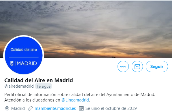 MADRID's tweet photo. Nace la nueva cuenta de Twitter @airedemadrid para dar mayor transparencia a la información sobre la calidad del aire en nuestra ciudad. https://t.co/uUmWwAfJ5s