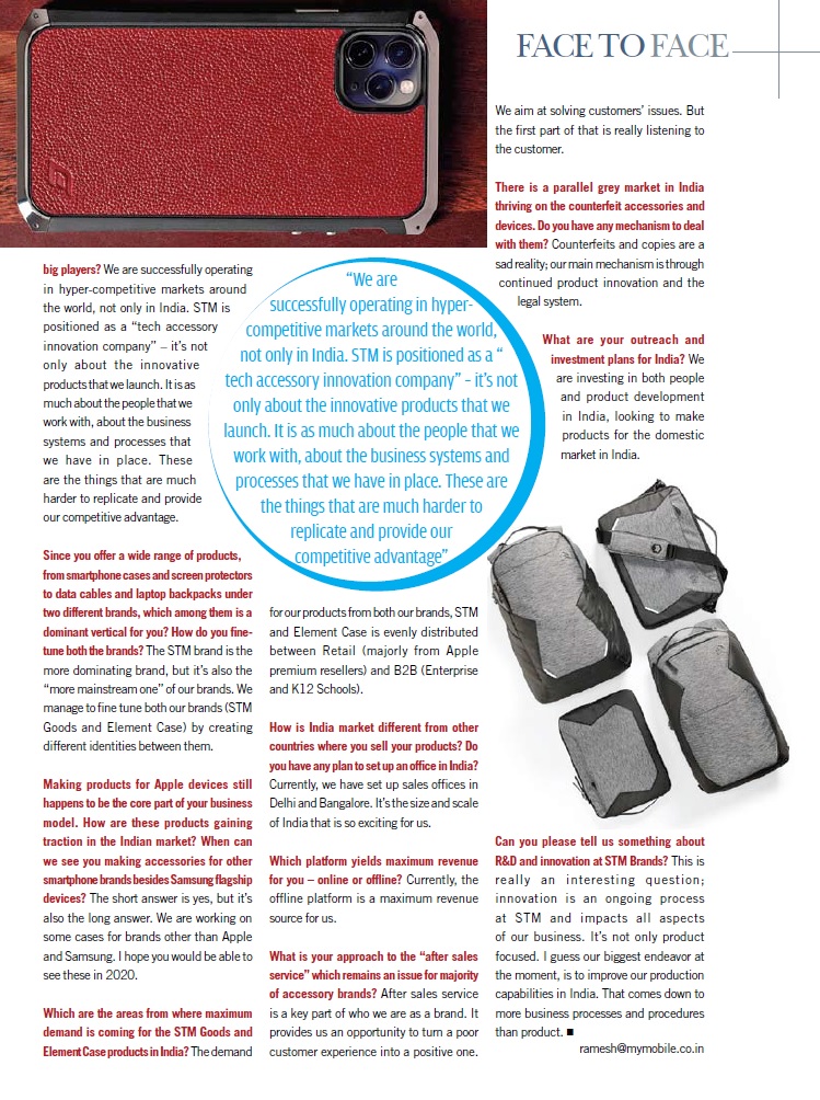 EinovateBrands's tweet photo. STM Brands, CEO and Co-founder @ethan_nyholm talks to @MyMobileMag about his success story, business plans in India and more for @stmgoods and @ElementCASE | #MyMobile March 2020 Edition #ClientCoverage #STMBrands #STMGoods #STMGoodsIndia #ElementCase #ElementCaseIndia #TechPR https://t.co/5E8Tf9XfKt