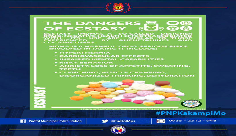 PNPPudtol's tweet photo. The dangers of ECSTASY.
#NoToAnti-illegal drugs
#TeamPNP
#WeServeandProtect
#PNPKakampiMo https://t.co/ZsU0FpemXL