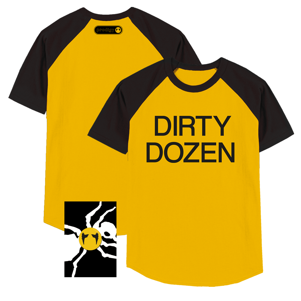 the_prodigy's tweet photo. The Prodigy have created a new version of the 'Dirty Dozen' shirt Keef wore onstage in the mid-90's, with 100% of profits going to @MindCharity 
The shirt comes with a yellow die-cast pin badge, inspired by those worn by friends &amp; family at his funeral - https://t.co/swlRTe6kV1. https://t.co/IR7QvZSzuq