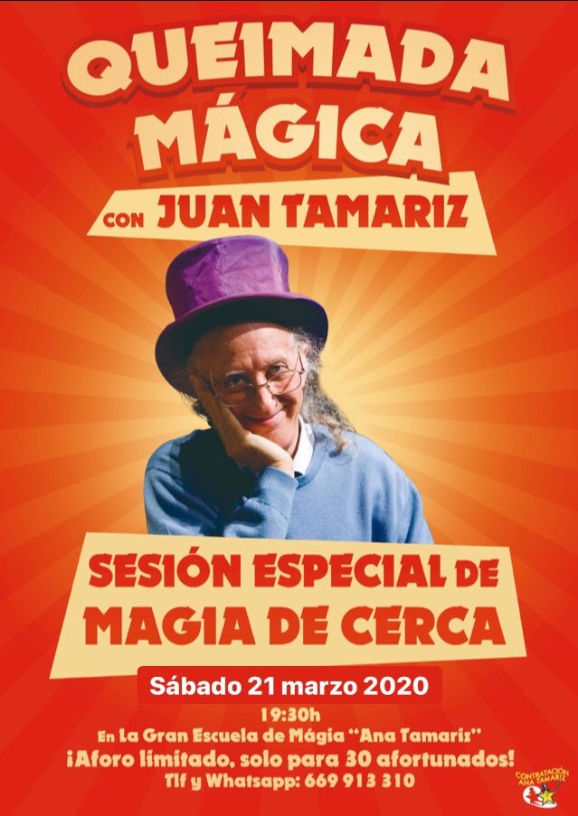 Solo para 30 afortunados #JuanTamariz realizará una sesión muy especial de #Magia de cerca 

Whatsapp📱669 913 310  

#QueimadaMágica <a href="/JuanTamarizMago/">Juan Tamariz</a> #Madrid