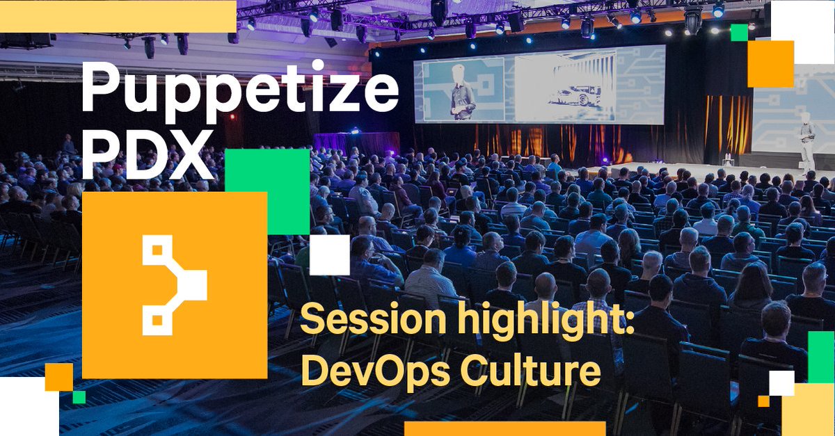 puppetize's tweet photo. Check out the second post in our series of #PuppetizePDX topic highlights. @scvancleve's post features sessions on the application and evolution of DevOps culture and a talk from @tuxmea! https://t.co/ScwuTk3YHr https://t.co/oGVVAOAG2D