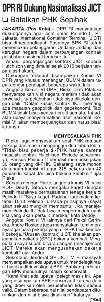 EMLsallim88's tweet photo. "Parlemen Dukung Nasionalisasi JICT dan Batalkan PHK Sepihak" #SaveJICT #SaveSPCJAI #BanggaBerserikat #UnionPower https://t.co/ubomFFABGw