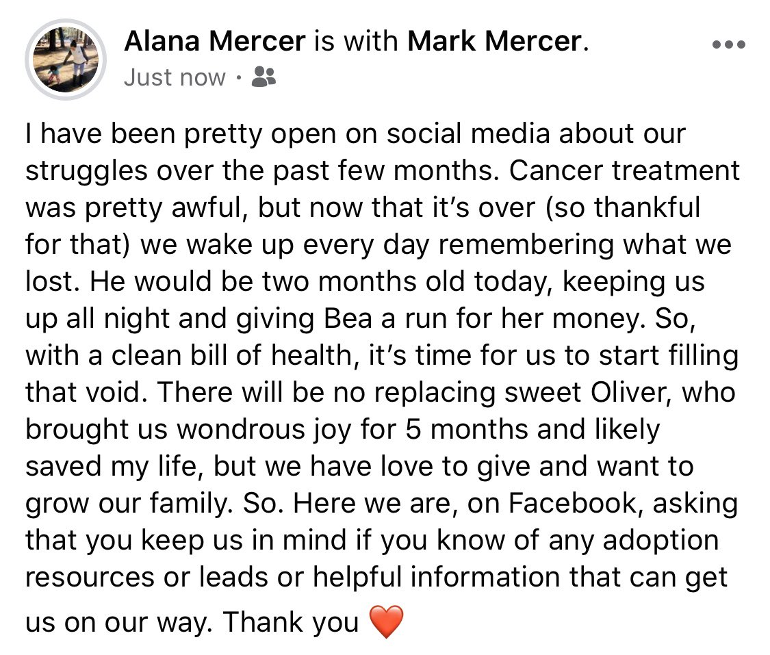 LadyMercer85's tweet photo. Have you adopted a baby in the past few years? We are looking for any information that you are willing to share as we start a terrifying and beautiful process. ❤️ https://t.co/GmHm4fz83N