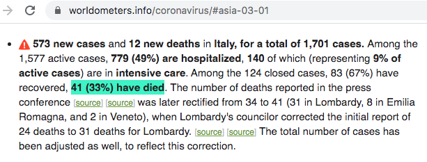 jamesross's tweet photo. Now we have REAL NUMBERS! Thank you #Italy
33% Death Rate
#coronavirus #covid19
@jenniferatntd https://t.co/vv3pjAmhg9